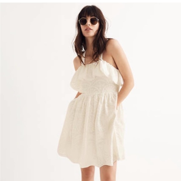 Madewell Embroidered White Apron Ruffle Dress Cottagecore Summer - Picture 2 of 8